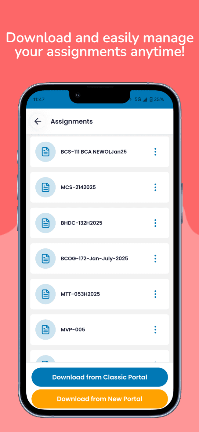 Download IGNOU assignments - Easily manage and download assignments from classic portal and new portal anytime