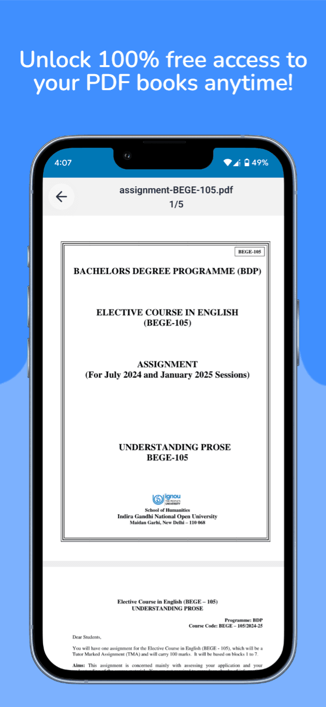 Free IGNOU PDF books and study materials - Unlock 100% free access to PDF books, study materials, question papers, and assignments anytime