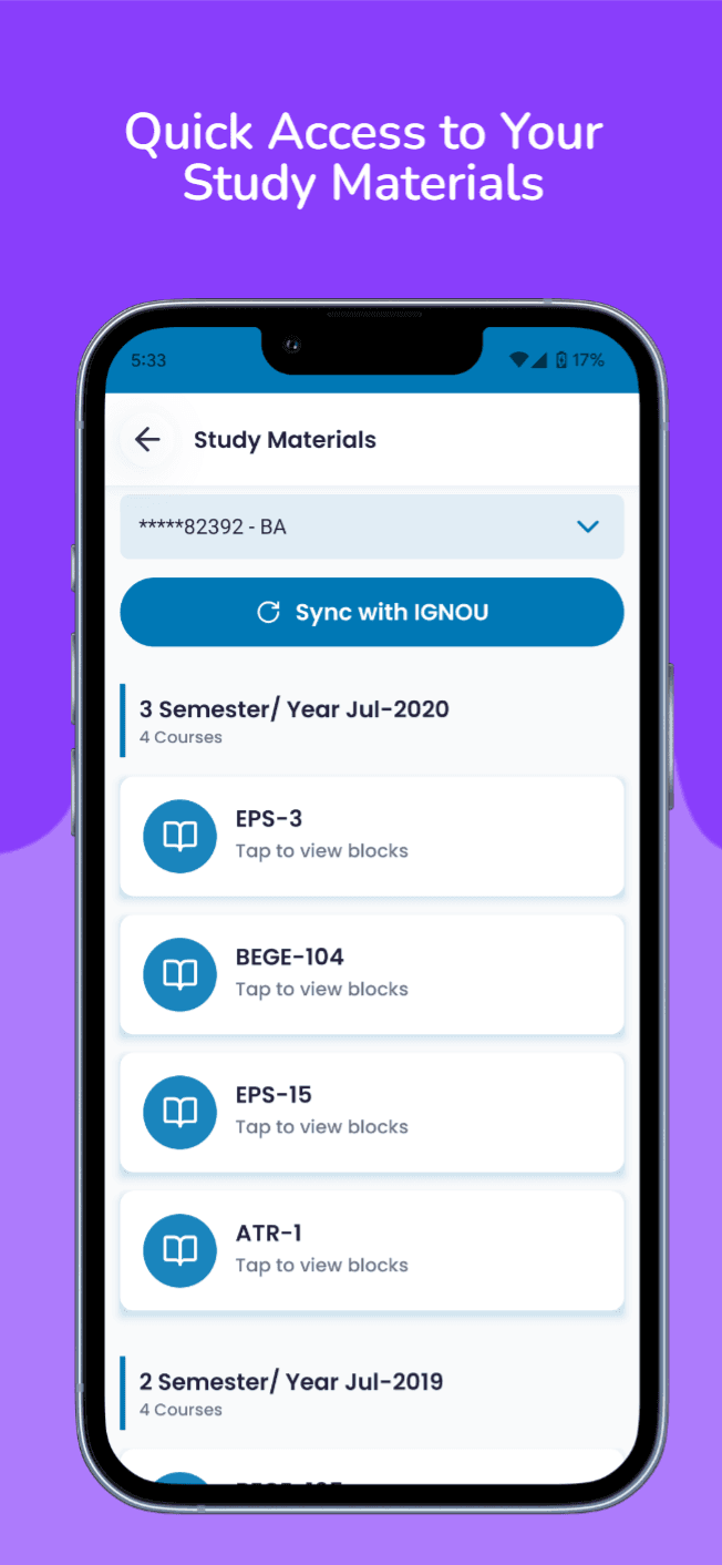 Quick access to IGNOU study materials - View and download course books, study materials organized by semester and year